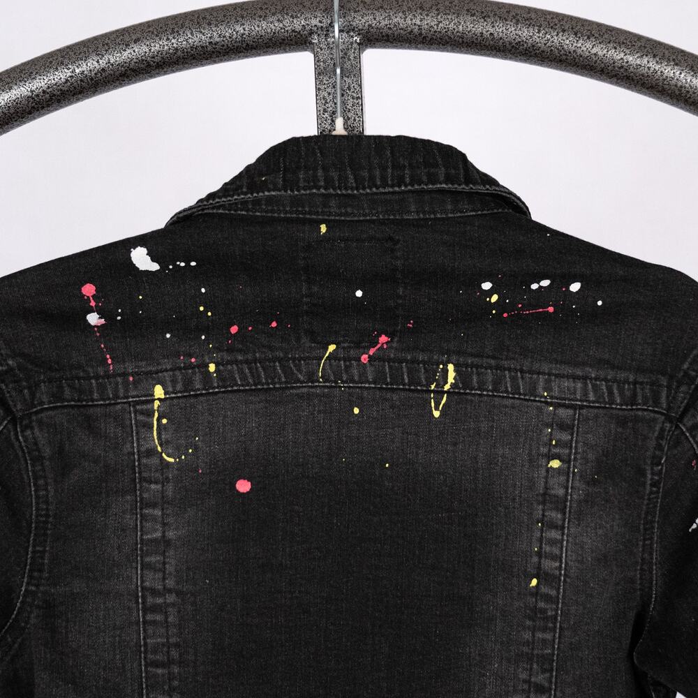 Vintage 90s Y2K Akademiks Women's Denim Jacket SMALL Paint Splatter Streetwear - Picture 5 of 7